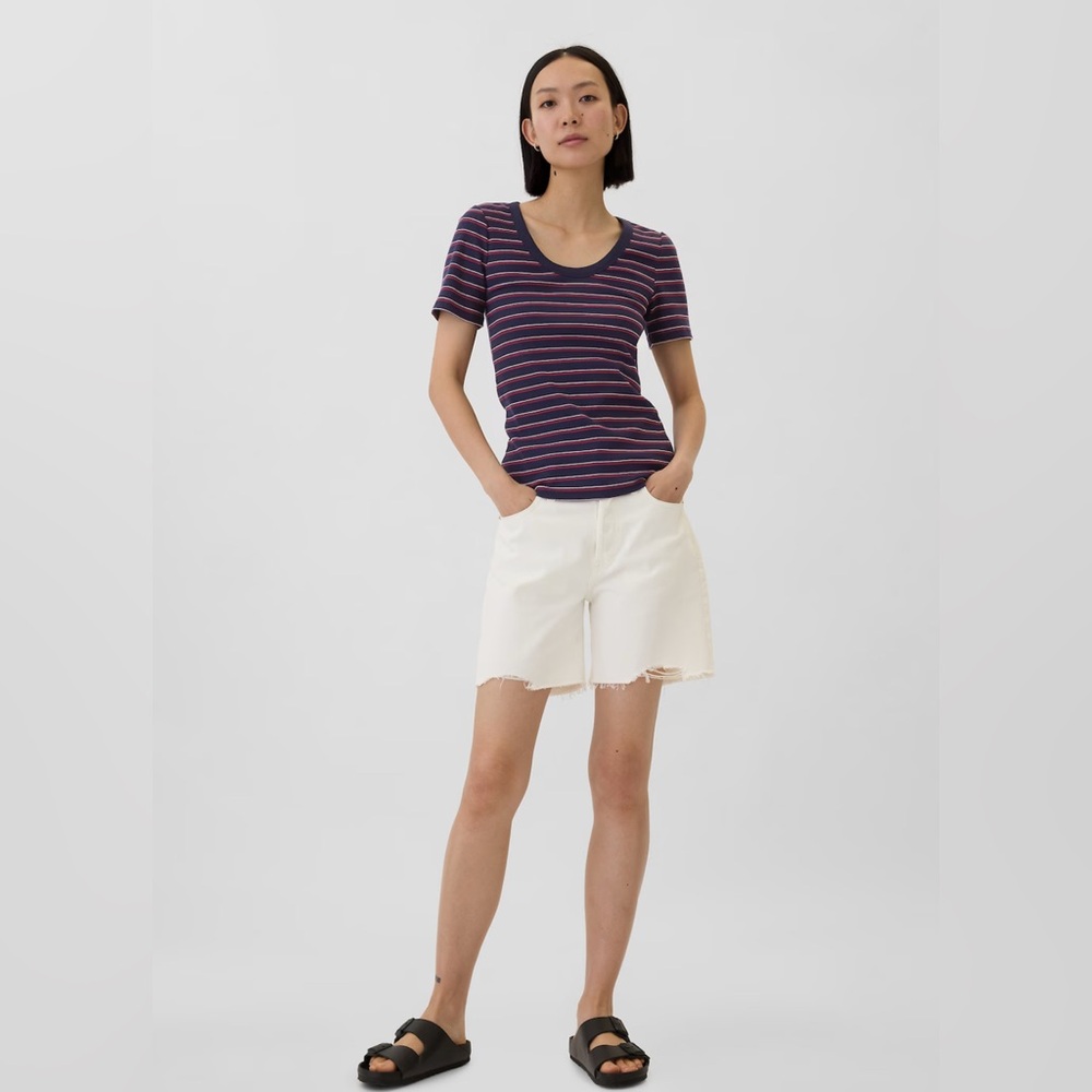 🆕 GAP Women’s Rib Ribbed Scoop Neck Short Sleeve T-Shirt Red White Blue XLarge - Picture 3 of 11